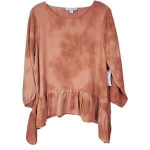 Madison Grey Ruffle Hem Tie Dye Long Sleeve Crew Neck Flounce Blouse Size XL NWT